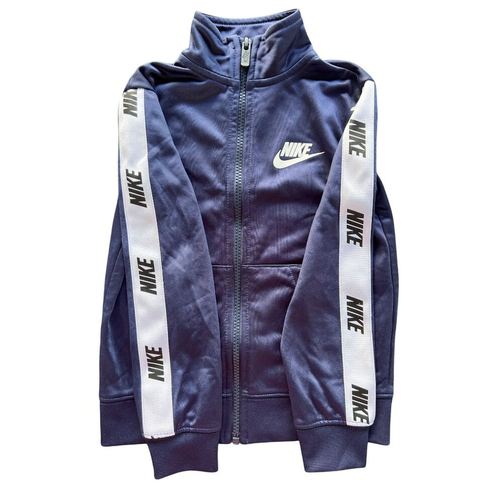 Nike Youth Track Jacket 4Y Navy Blue White Full Zip Logo Tape Sleeves Athletic